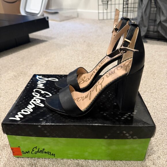 Sam Edelman Black Leather Block Heel Sandals - Picture 1 of 5
